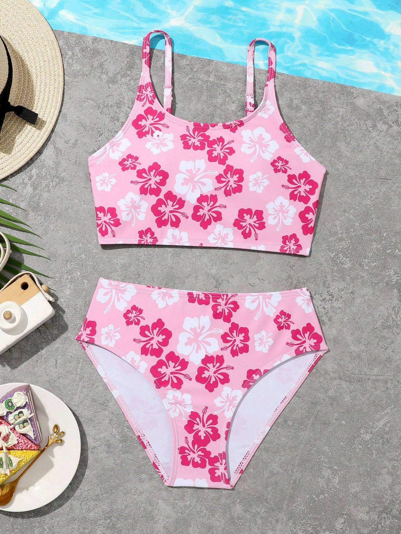 Tween Girl Floral Print Bikini Set Summer Beach