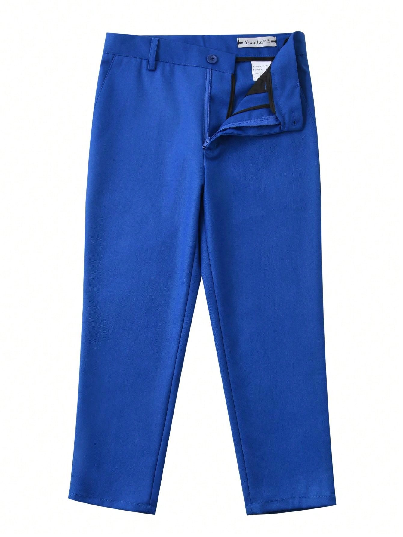 Tween Boy Trendy 3 Pieces Blue Suit Set , Including Suit Jacket, Pants And Suspenders