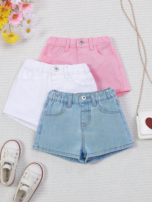 Young Girl's 3pcs/Set Denim Shorts