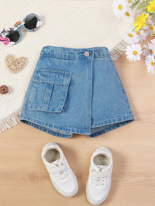 Young Girls' Denim Skort With Accordion Pockets