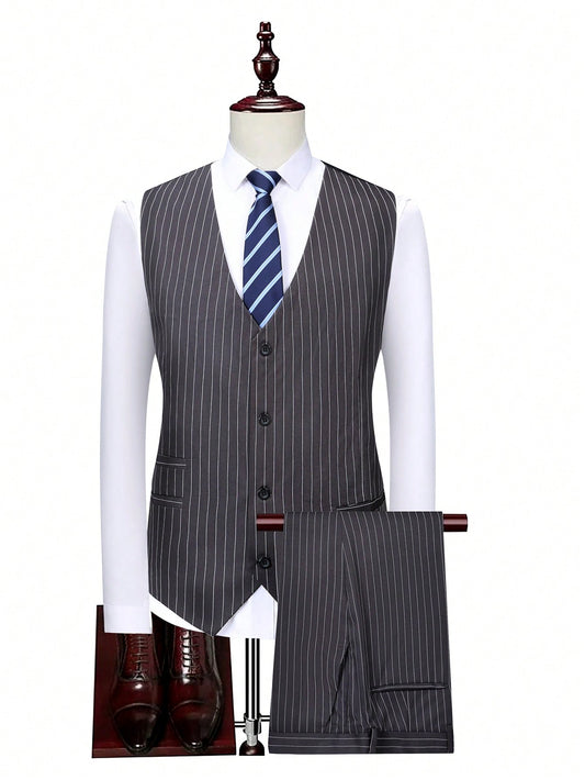 Men's Plus Size Vertical Striped Suit Set