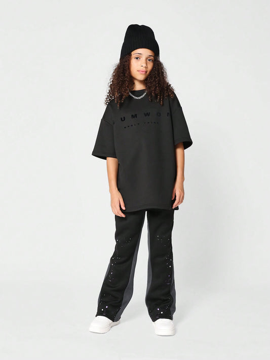 Tween Girl Flare Fit Jogger With Paint Print