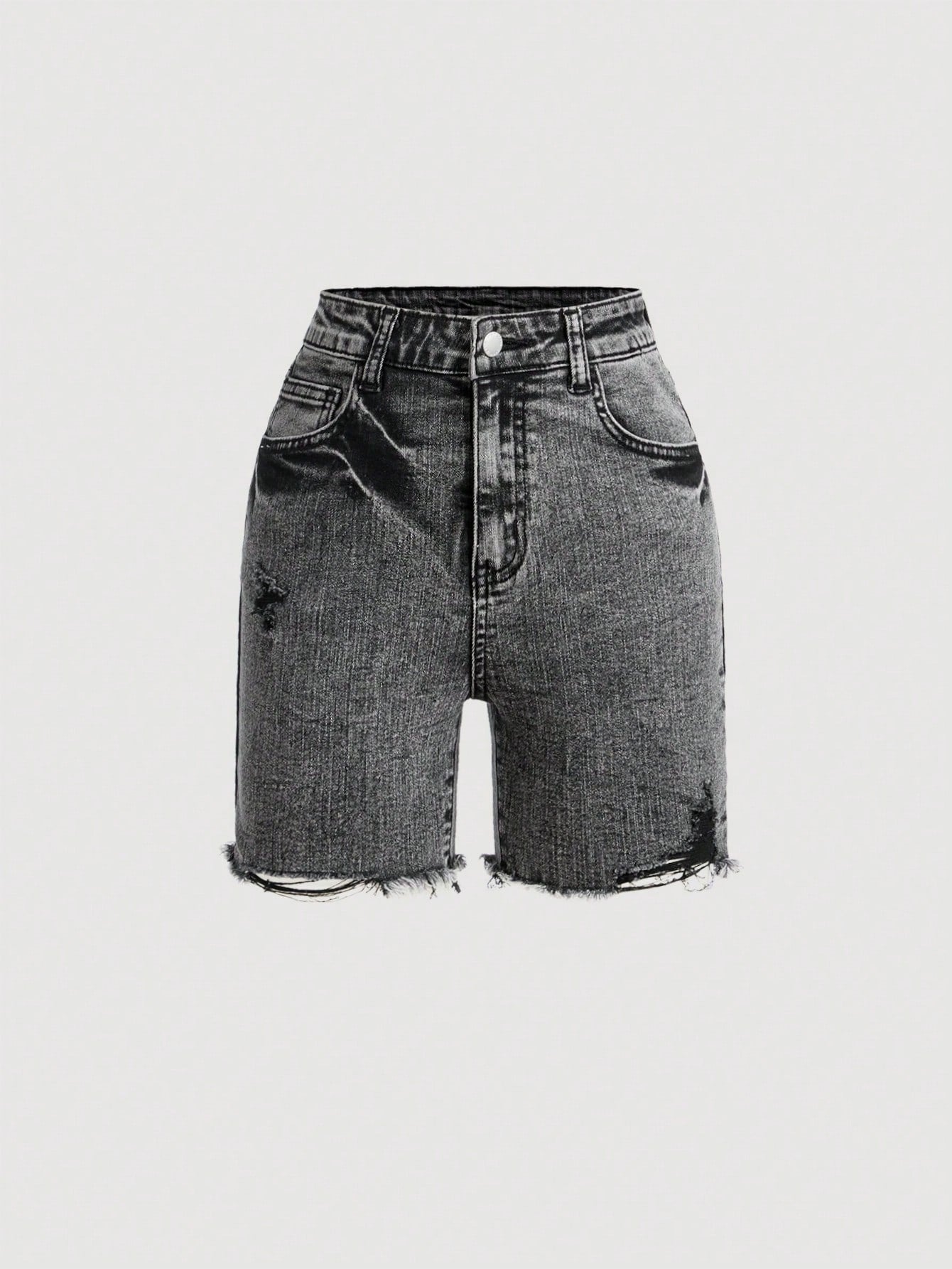 Tween Girls' Y2K Grey Summer  Raw Edge Slant Pocket Denim Shorts