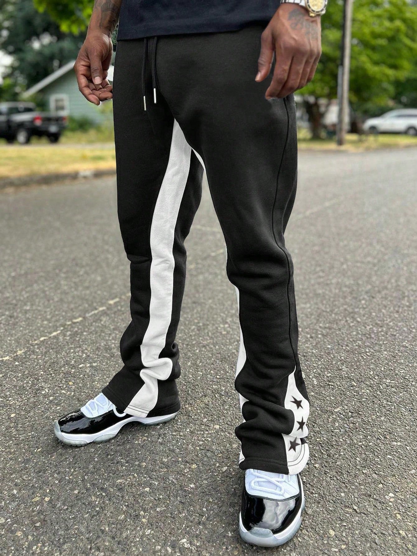 Men's Color Block Patchwork Star Printed Drawstring Waist Jogger Pants