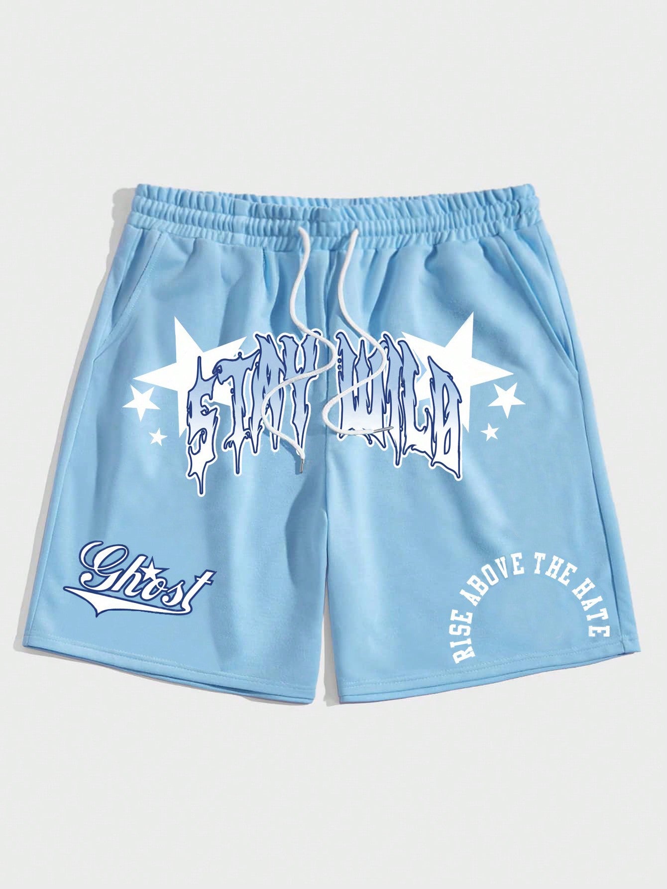 Men'S Letter & Star Print Drawstring Waist Basketball Shorts