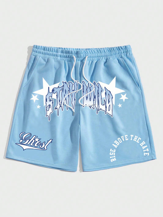 Men'S Letter & Star Print Drawstring Waist Basketball Shorts