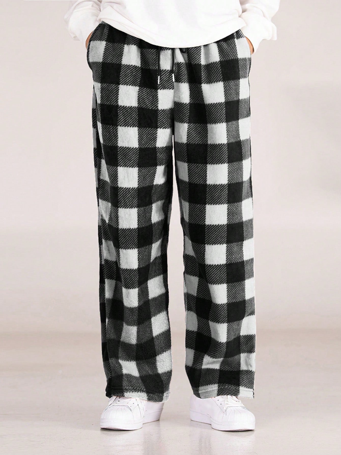 Men's Gingham Pattern Slant Pocket Pants