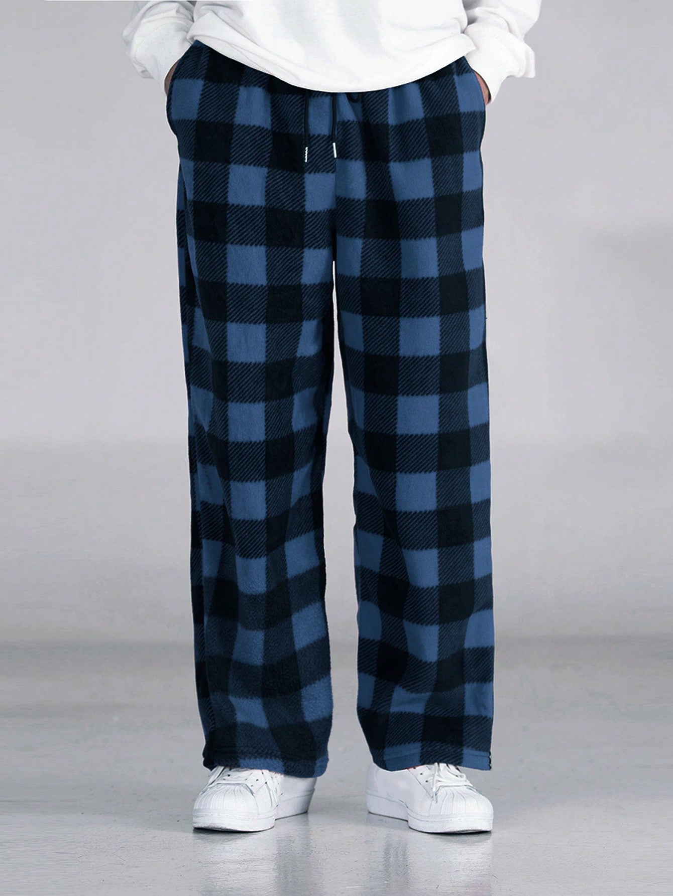 Men's Gingham Pattern Slant Pocket Pants