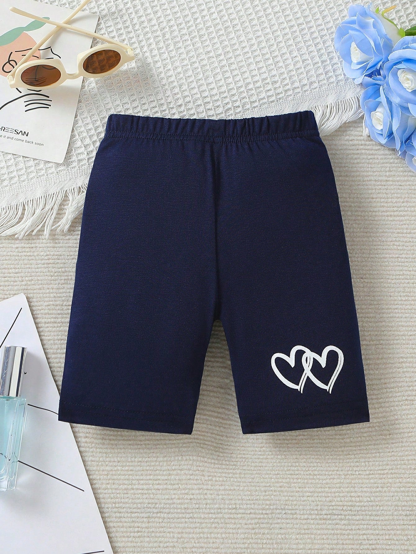 Young Girls' Heart Printed Elastic Waist Shorts