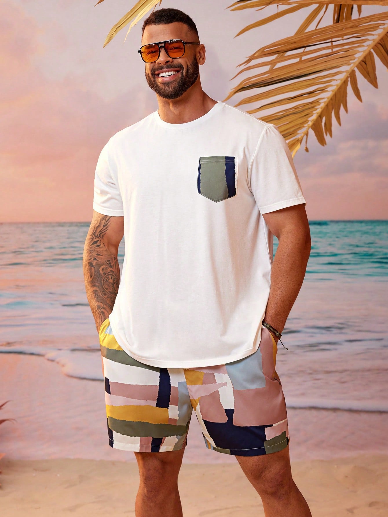 Men's Plus Size Short Sleeve T-Shirt And Shorts Casual Two Piece Set