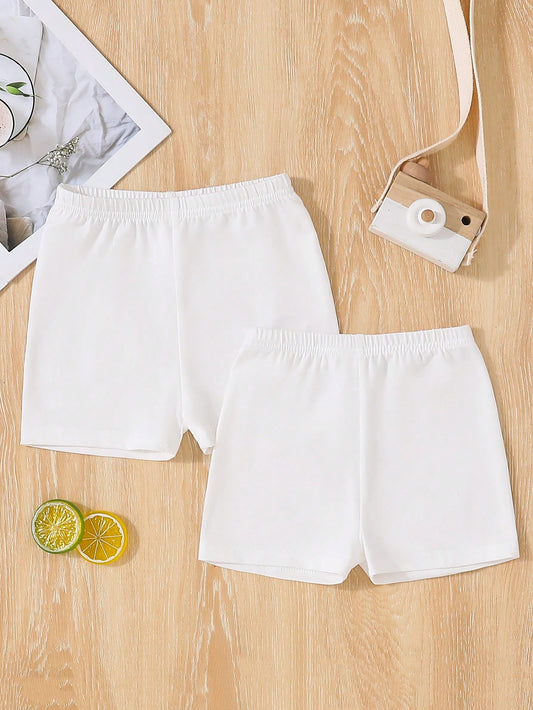 Young Girl 2pcs Comfortable & Colorful Leggings Set , Suitable For Daily Wear & Casual Sports, Paired With Simple & Comfortable White Shorts For Spring & Summer