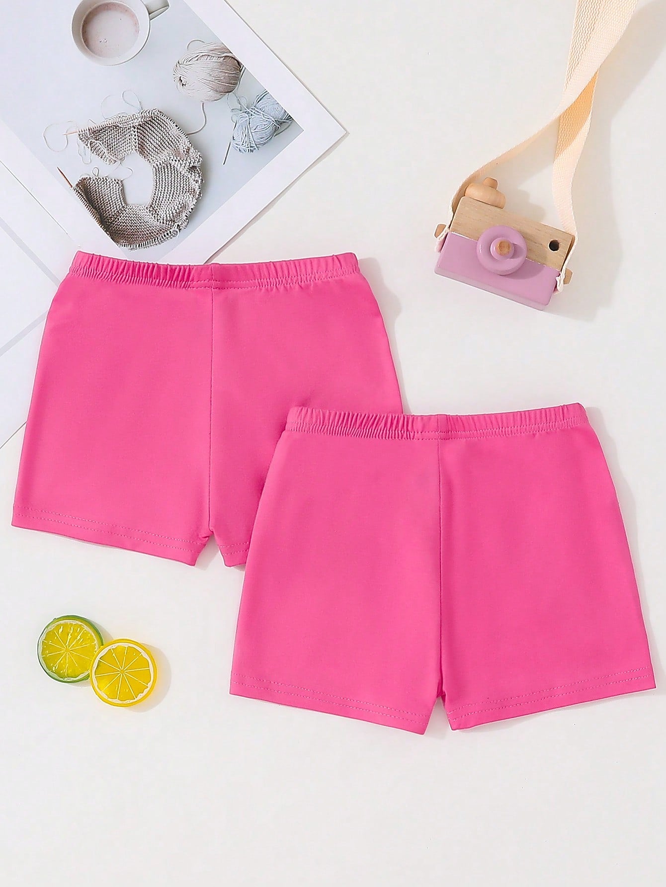 Young Girl Casual Sports Solid Color Elastic Waist Cycling Shorts, Summer