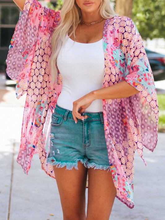 Acelitt Loose Fit Full Printed Kimono With Open Front