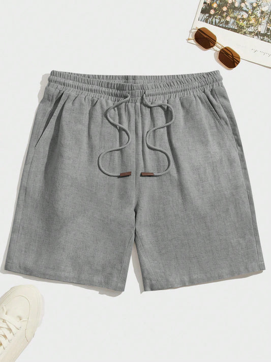 Men's Solid Color Weave Drawstring Grey Shorts