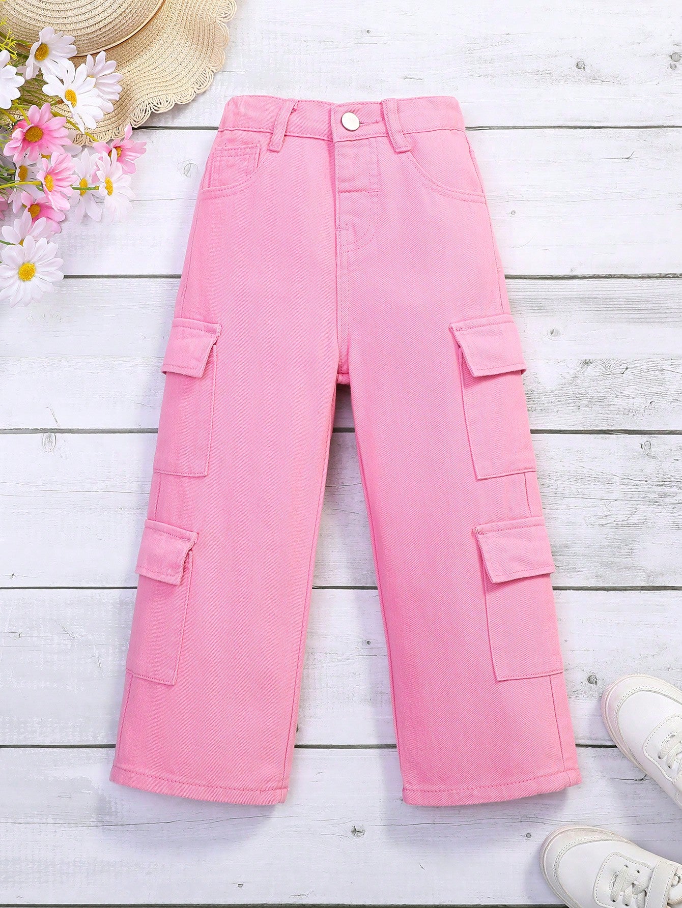 Young Girls' Loose Fit Cargo Denim Jeans