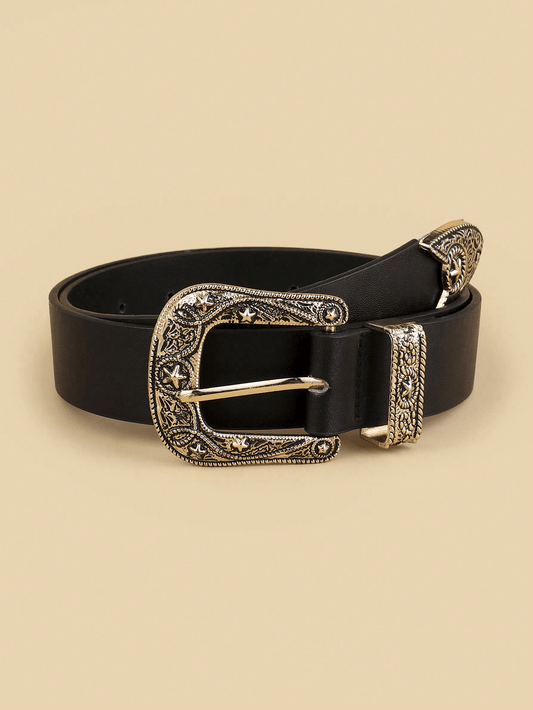 Kids' New Western Style Belt, Black Pu Leather Belt