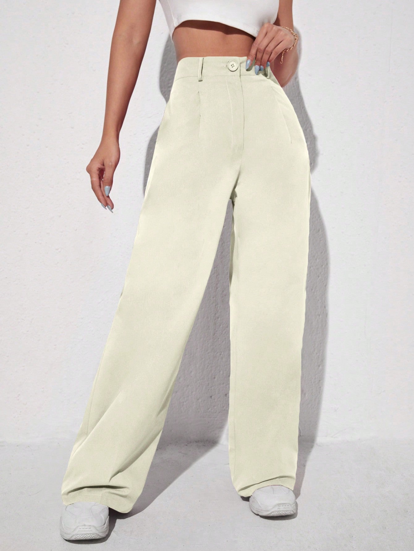 Black Casual Solid Wide Leg Pants