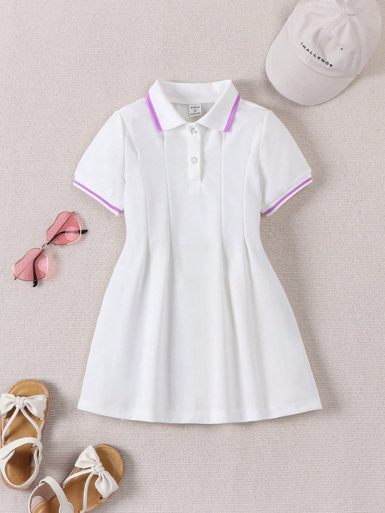 Young Girl Color Block Square Neck Short Sleeve Dress For Summer