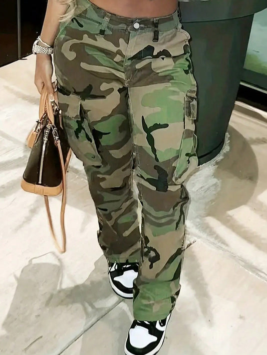 Teen Girl Casual Camouflage Straight Leg Utility Jeans