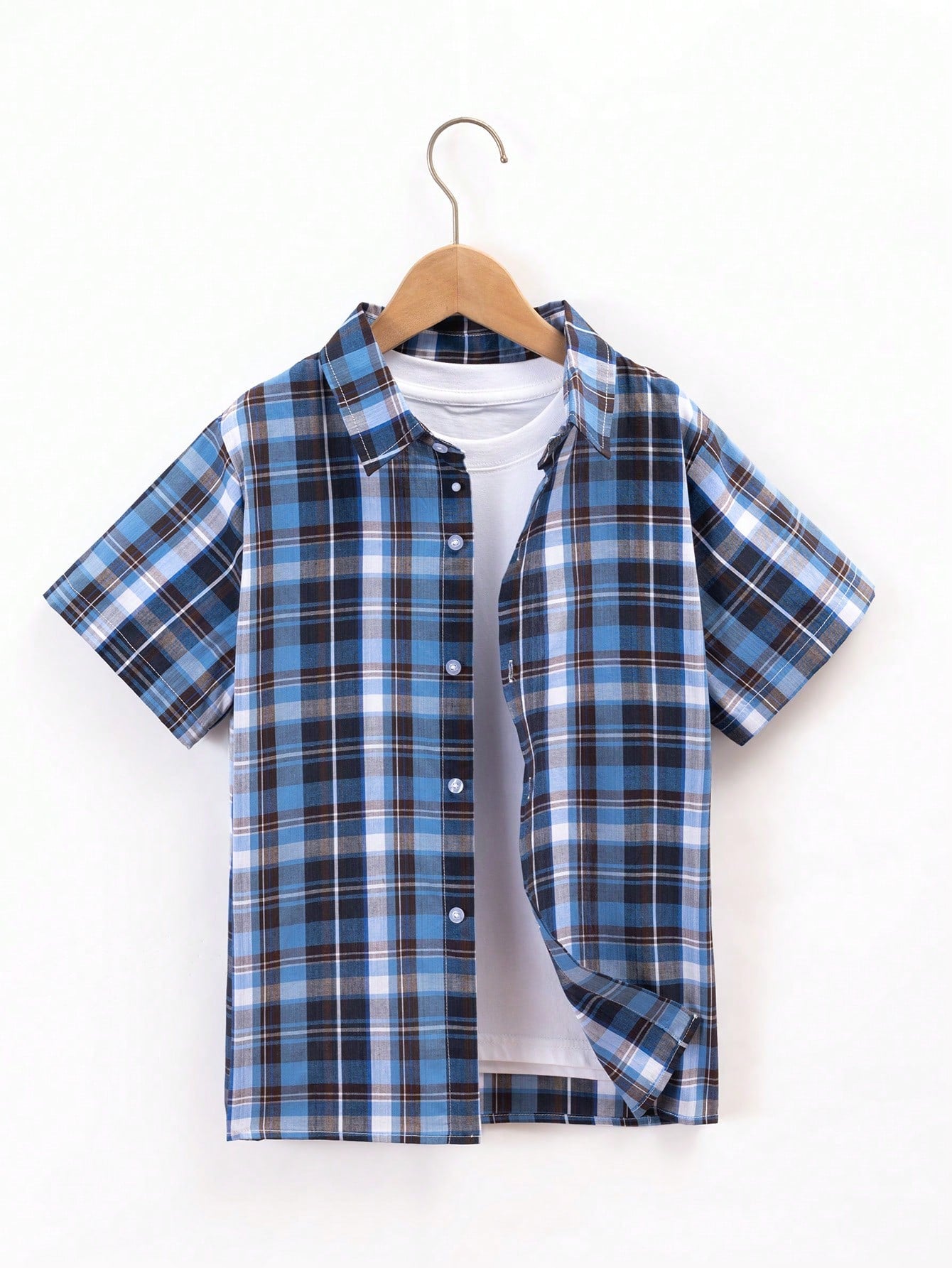 Young Boy Casual Holiday Red And Black Plaid Short Sleeve Shirt