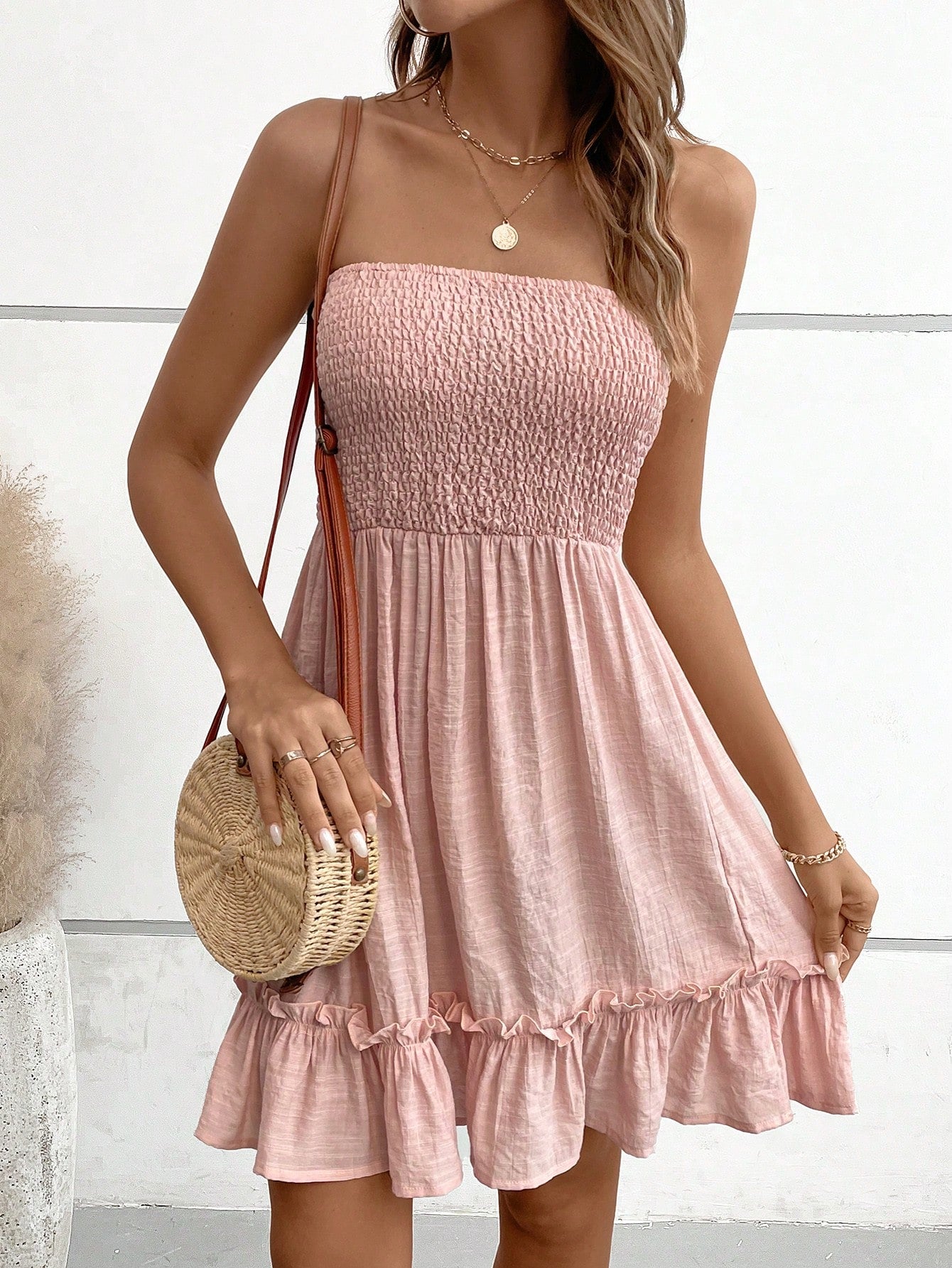 Solid Ruffle Hem Tube Dress