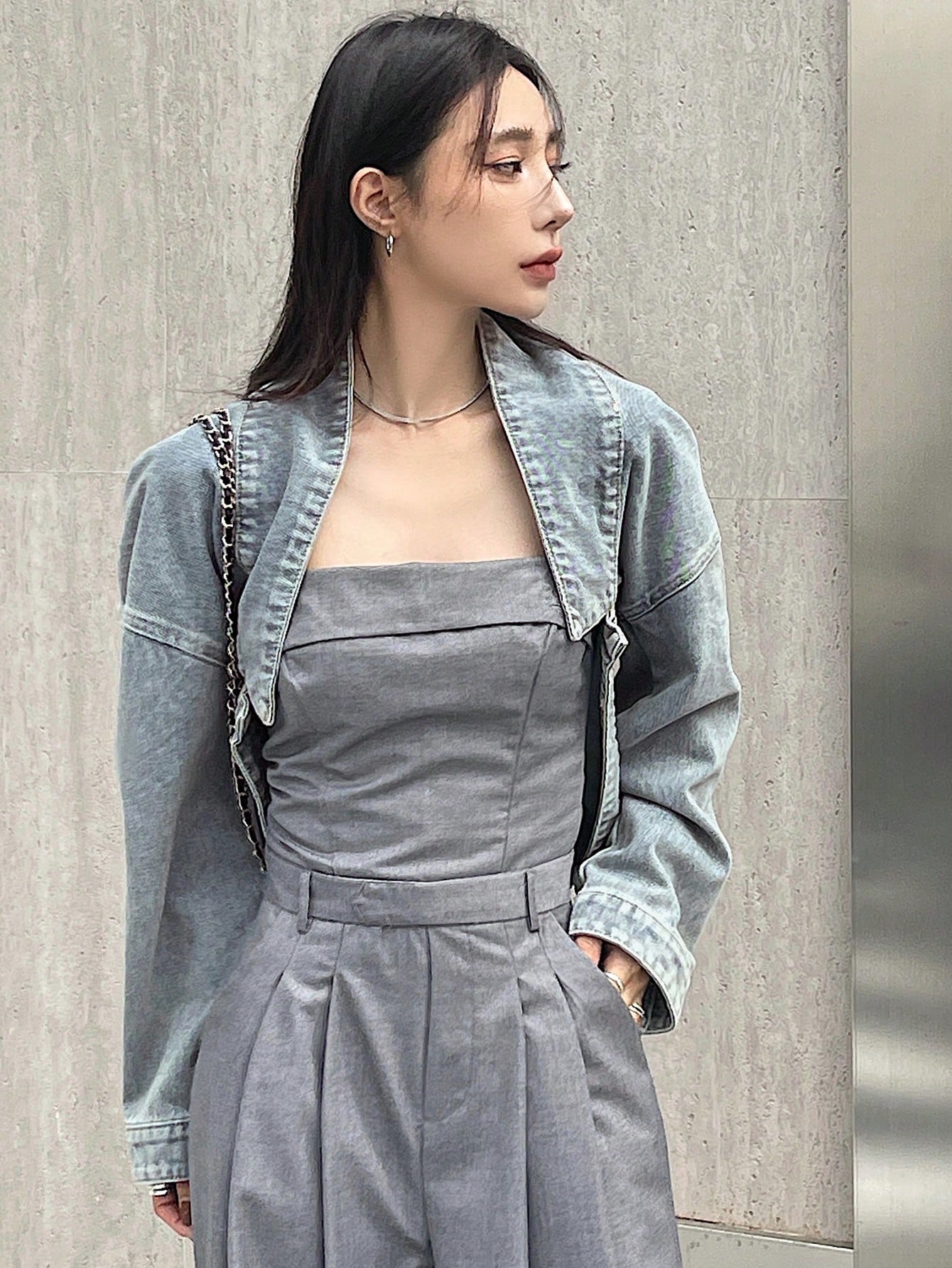 DAZY Drop Shoulder Asymmetrical Hem Denim Jacket