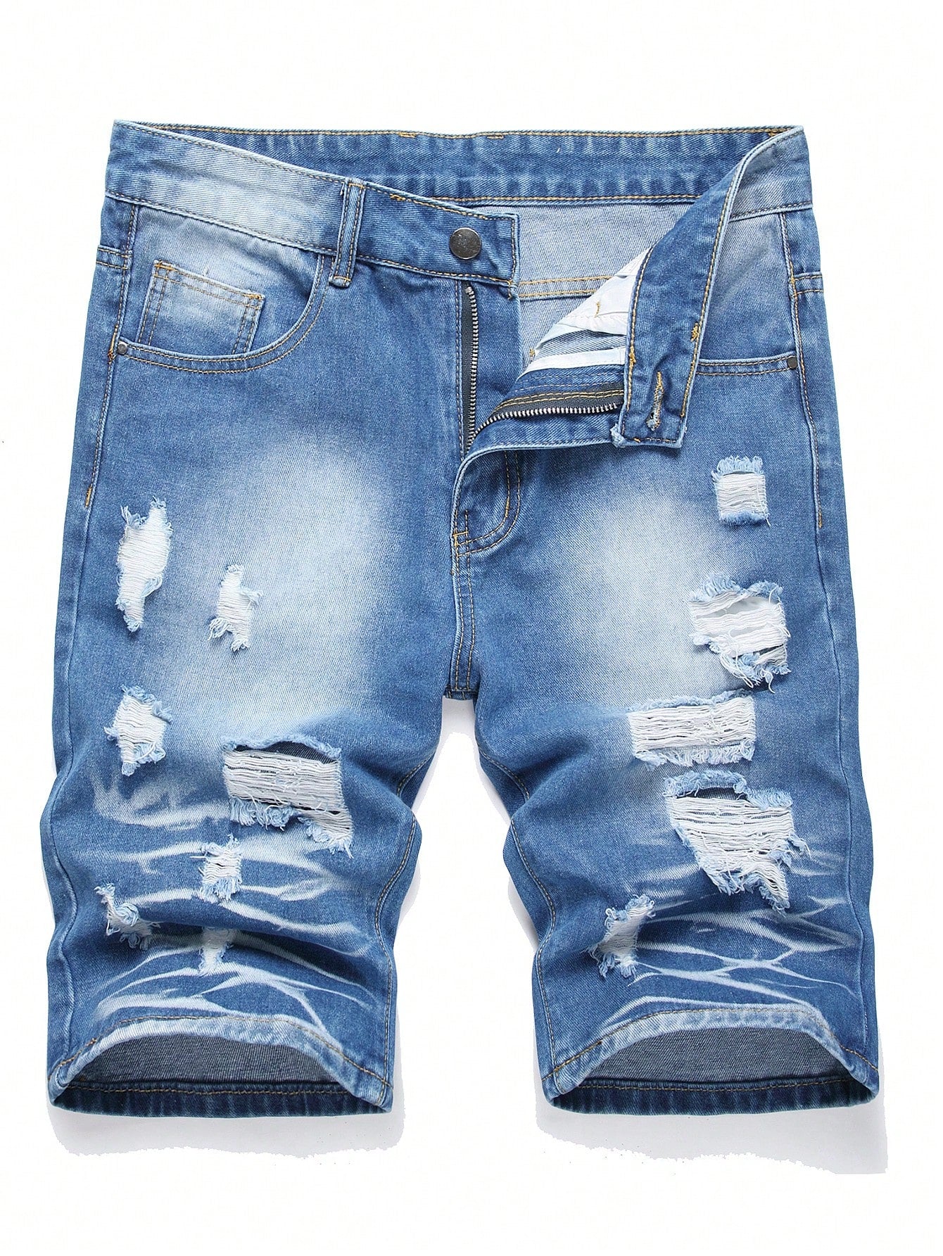 Men Cotton Ripped Frayed Denim Shorts