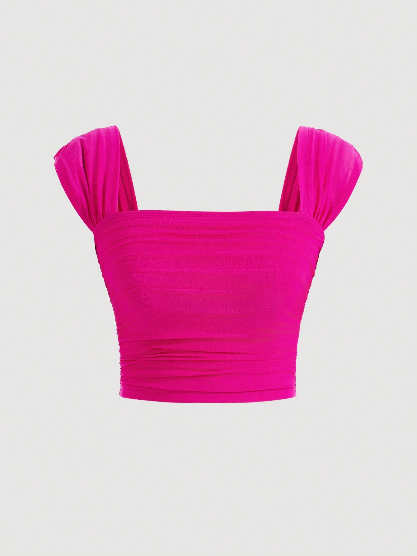 Ruched Square Neck Ruched  Mesh Valentine Day  Black Crop Top