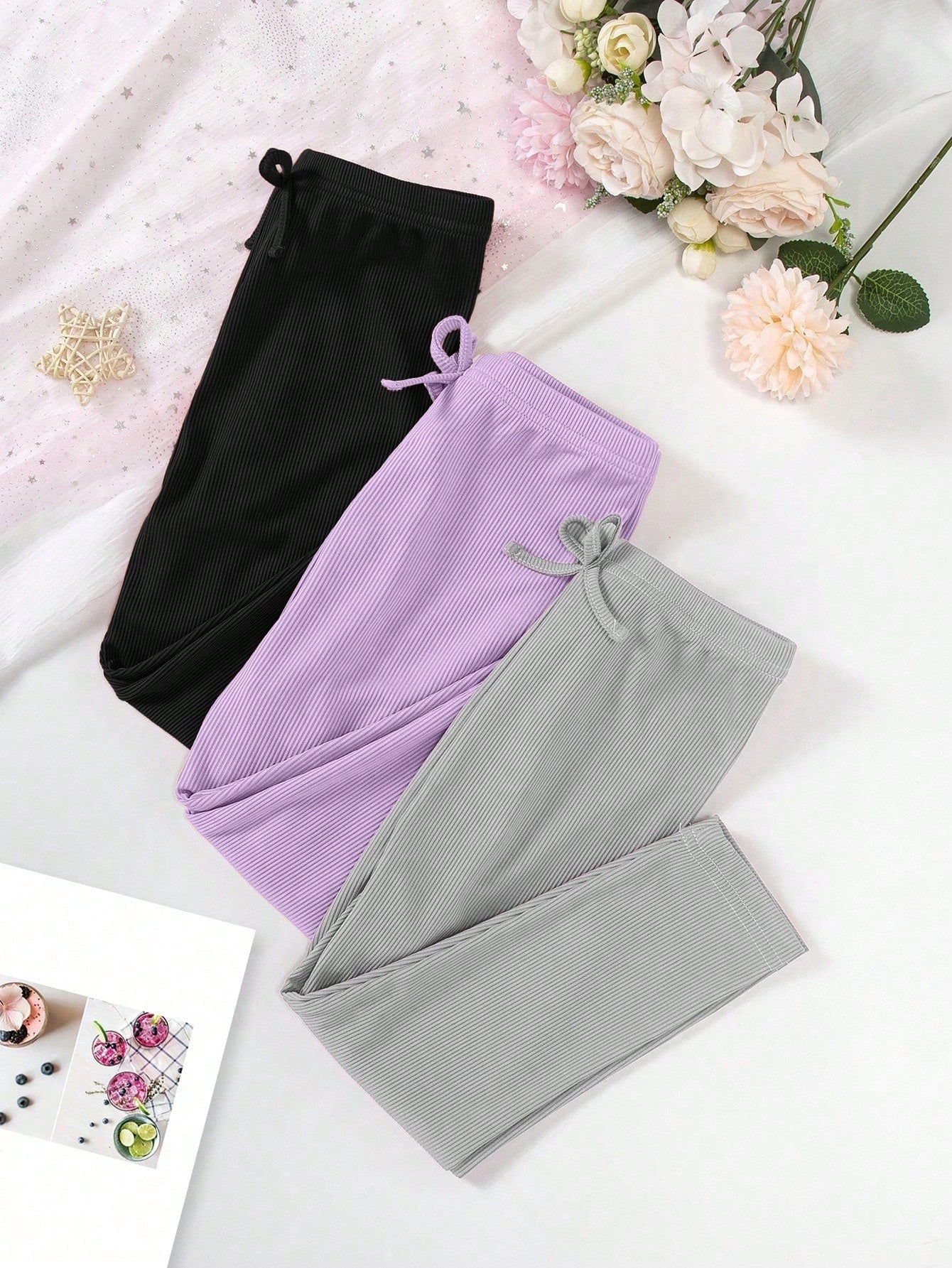 Young Girl 3pcs Bow Front Leggings