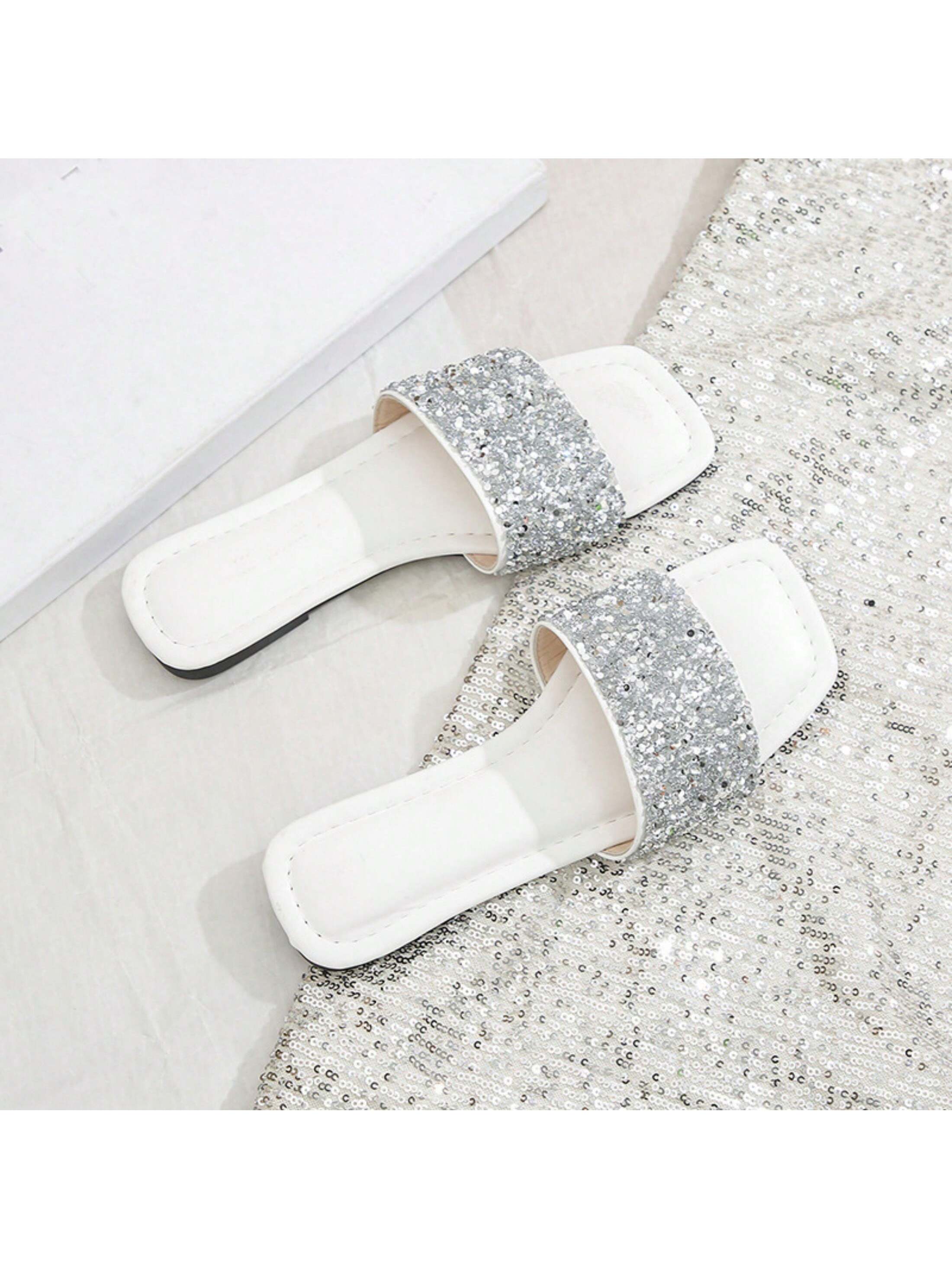 Women's Sandals Rhinestone Slide Glitter Bling Casual Sandal Flat Open Toe Sparkle Slides