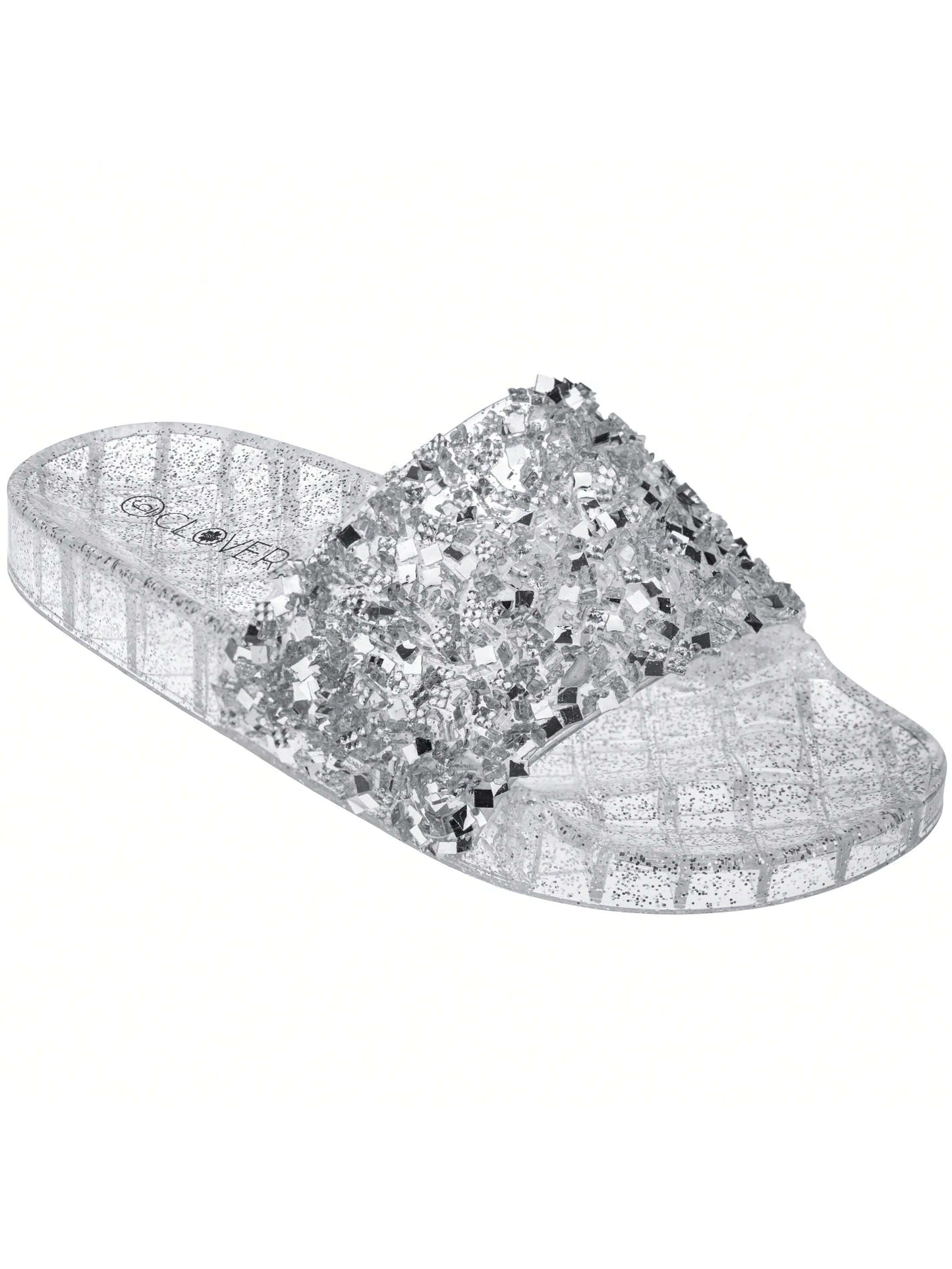 Women Rhinestone Decor Outdoor And Indoor Glamorous Flat Slides Jelly Glitter Slide Sandals Slippers