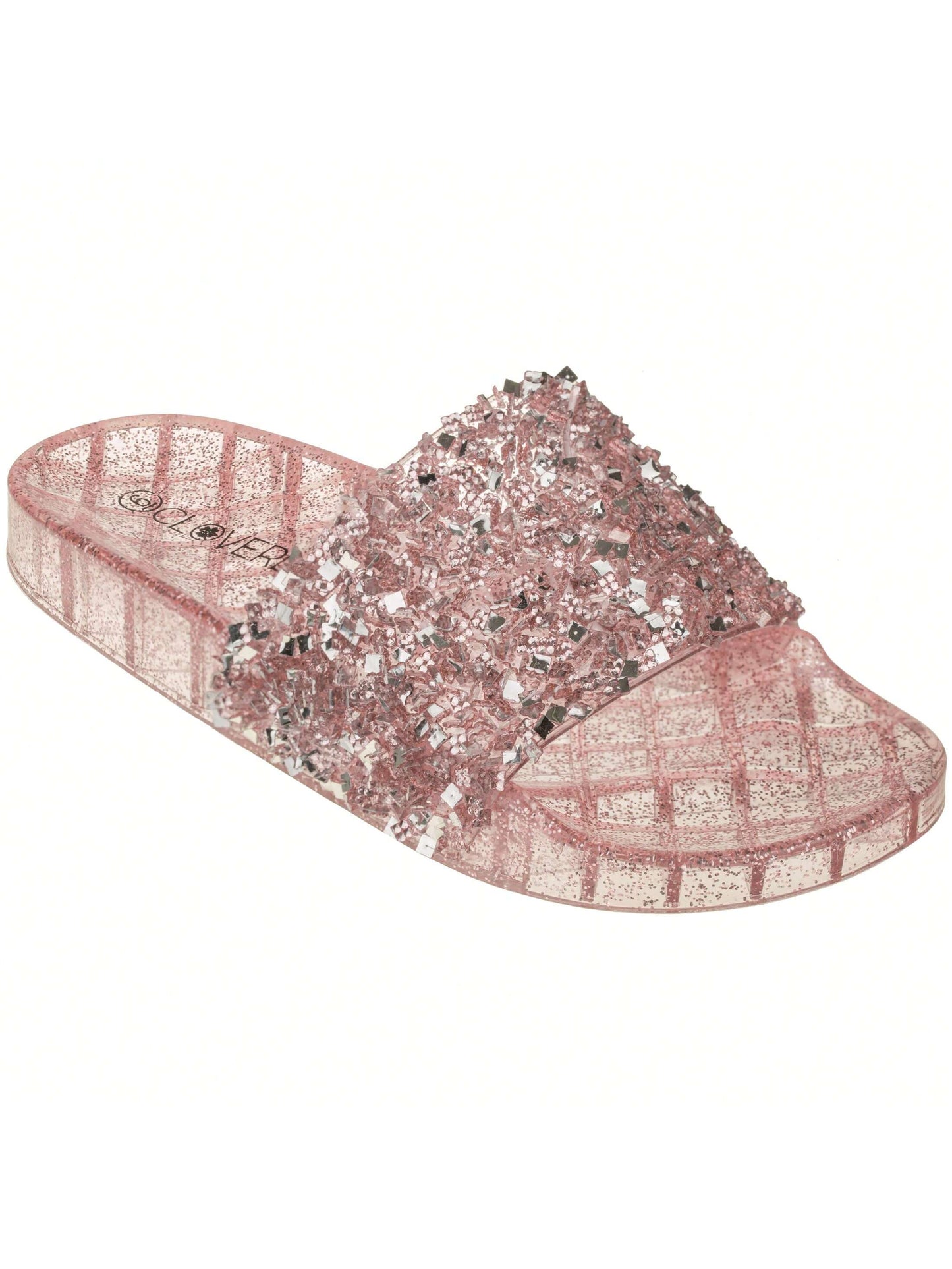 Women Rhinestone Decor Outdoor And Indoor Glamorous Flat Slides Jelly Glitter Slide Sandals Slippers