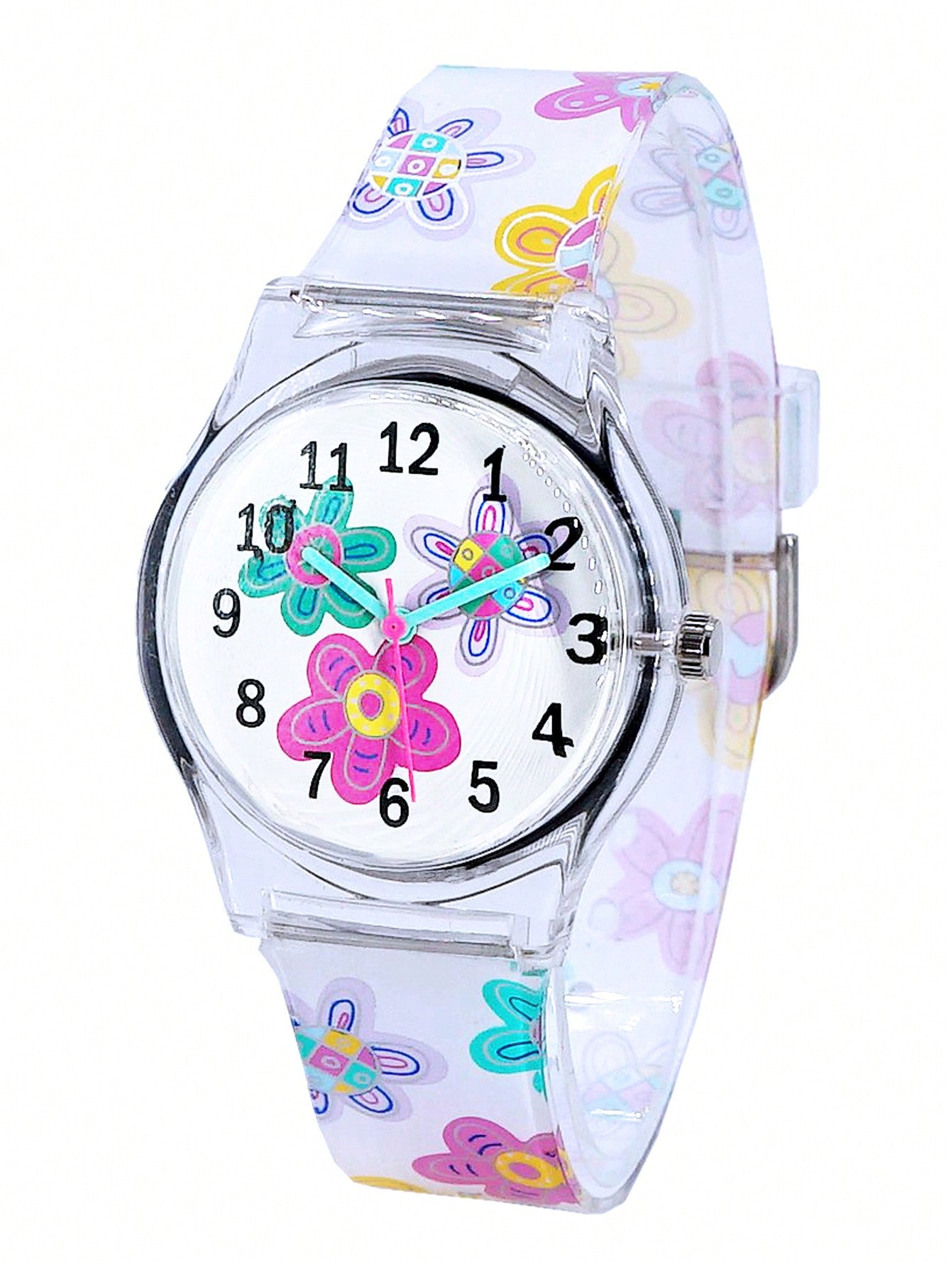 1pc Butterfly Design Colorful Flower & Transparent Jelly Waterproof Children's Watch, Ins Style Fashionable Watch For Girls, Gift For Teens