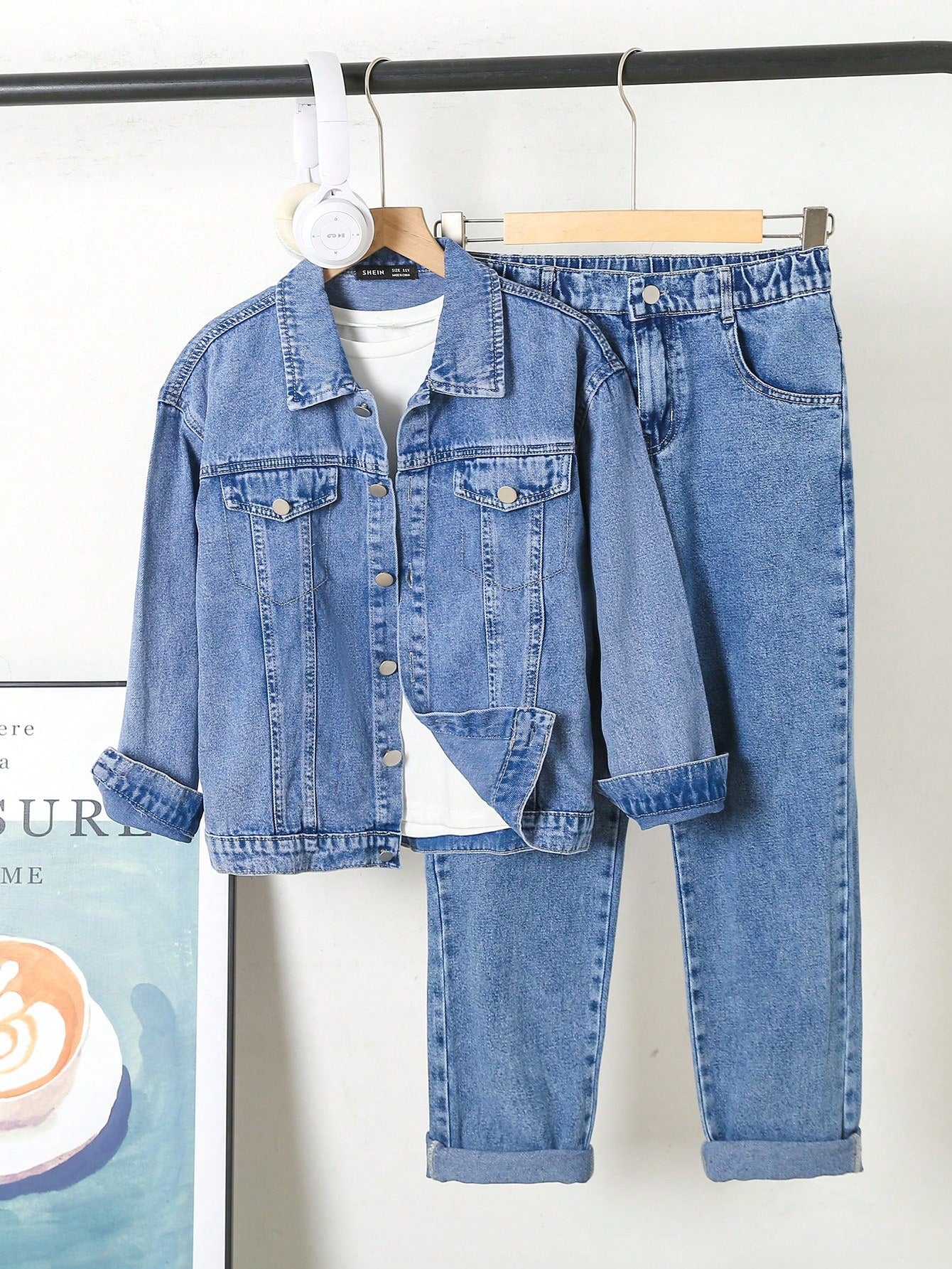 Tween Boy's Washed Denim Jacket And Pants Casual Suit