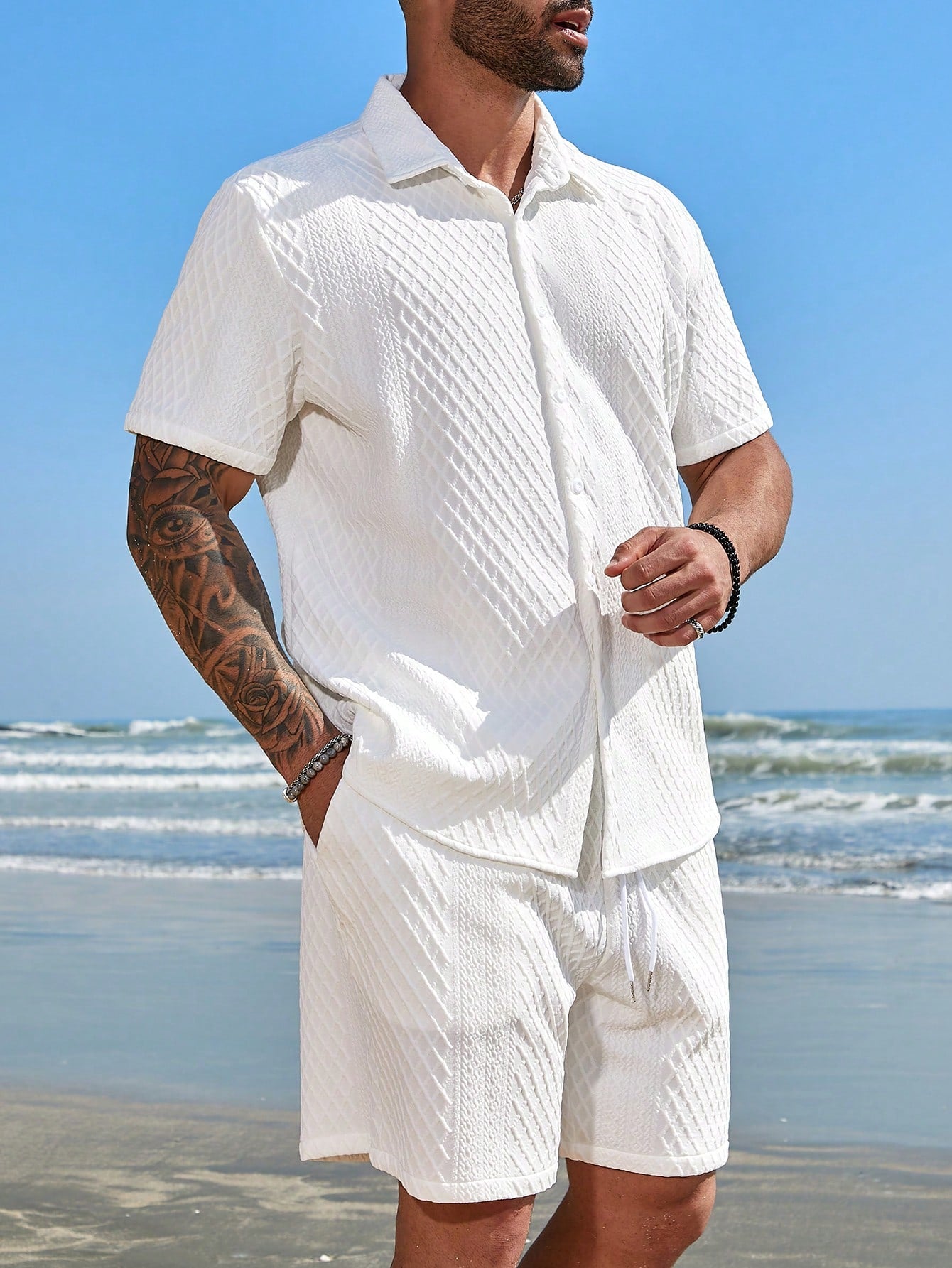 Men's Plus Size Single Breasted Short Sleeve T-Shirt And Shorts Set