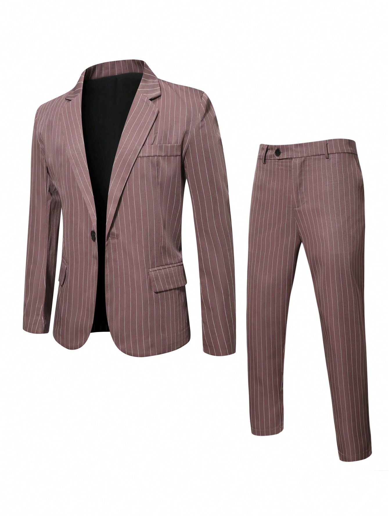 Plus Size Men's Striped Lapel Long Sleeve Suit Jacket And Pants Set