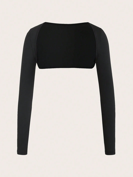 Women's Long Sleeve Open Front Crop Top