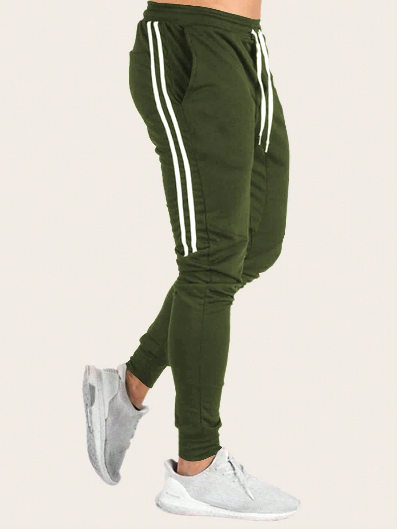 Men Loose Drawstring Waist Side Tape Sweatpants