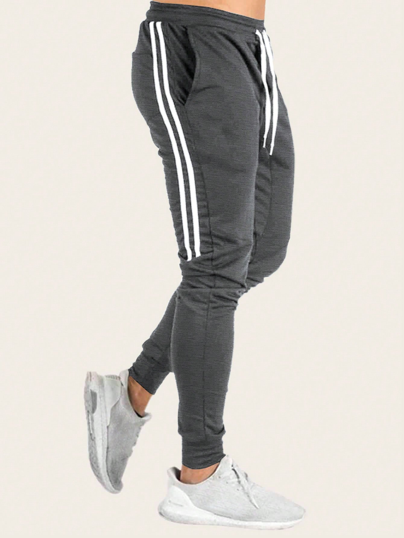 Men Loose Drawstring Waist Side Tape Sweatpants