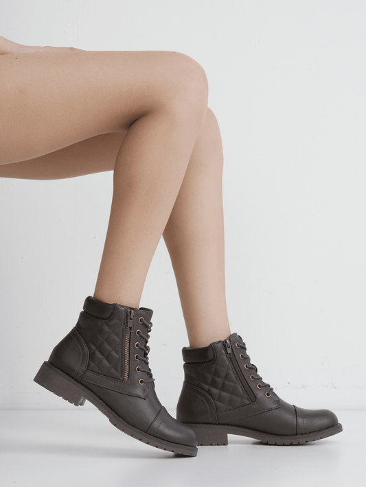 Comfyshoes Women's Combat Ankle Booties, Comfortable Anke Boots With Strap Eight Eyes