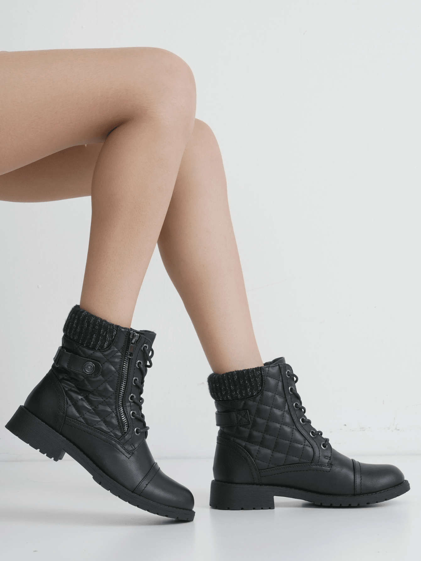 Comfyshoes Women's Combat Ankle Booties, Comfortable Anke Boots With Strap Eight Eyes