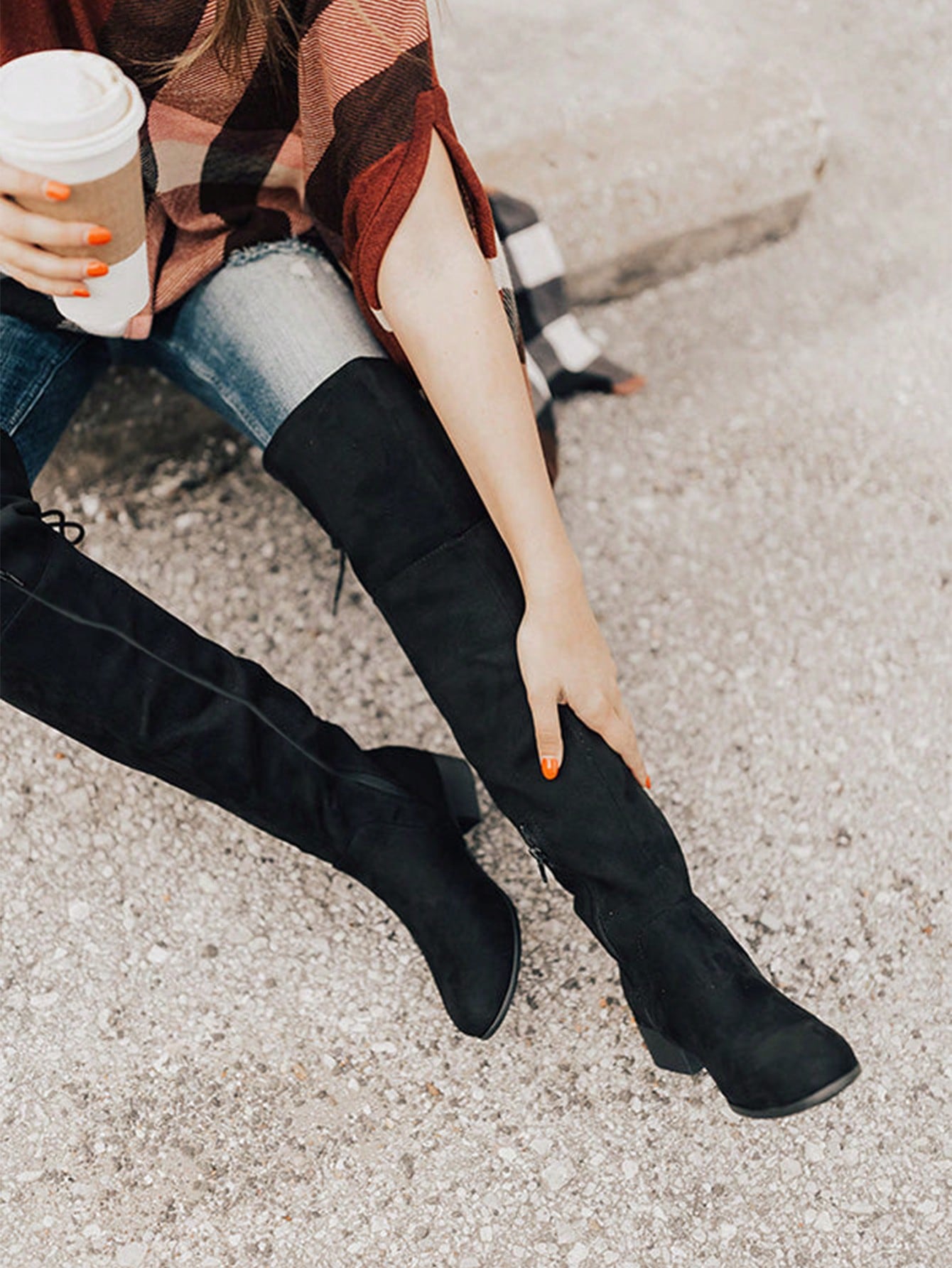 Fashion Boots Women Low Flat Heel Thigh High Boots Faux Suede Boots Over The Knee Sexy Boots With Back Lace Up Valentine's Day