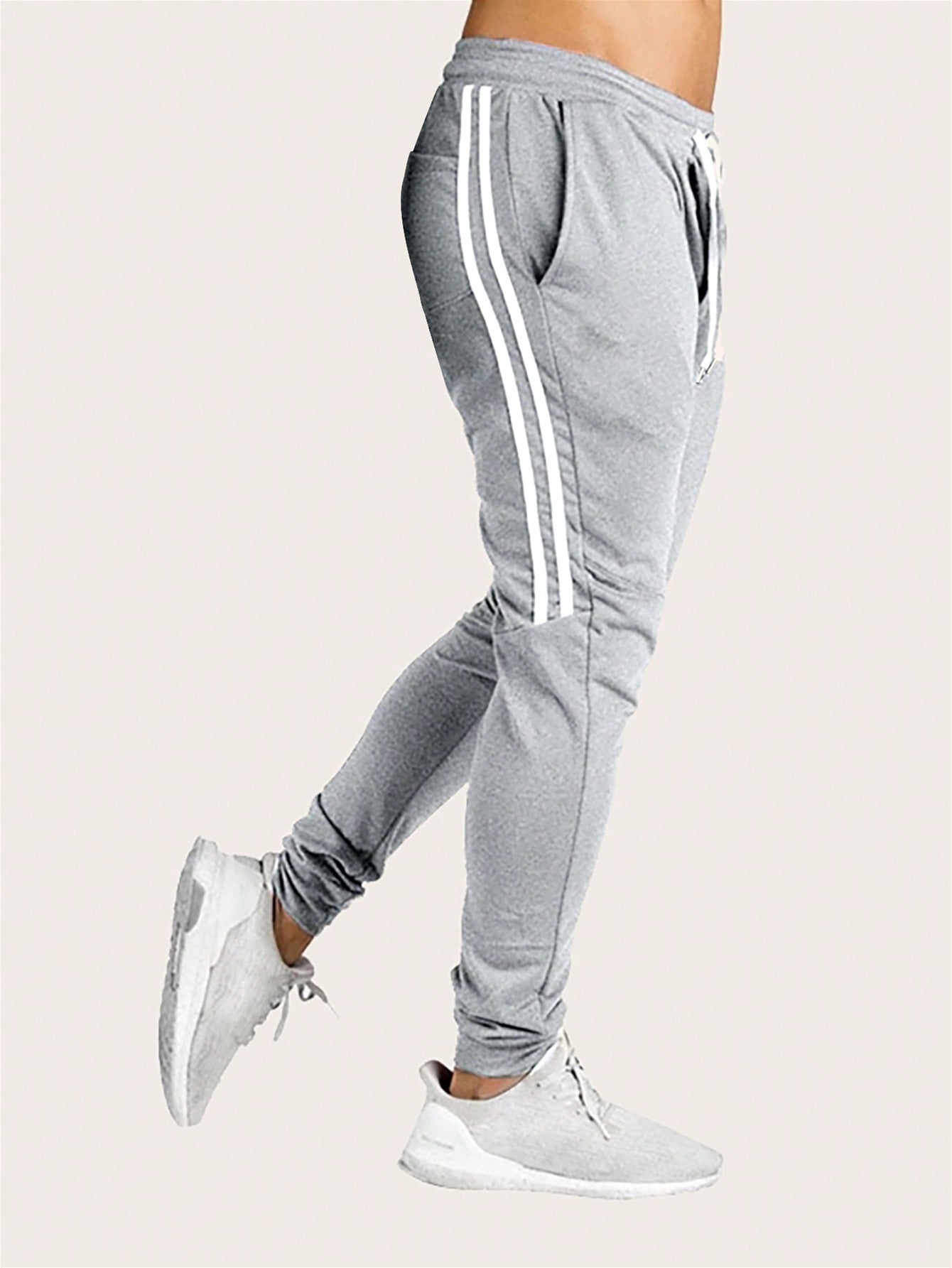 Men Loose Drawstring Waist Side Tape Sweatpants