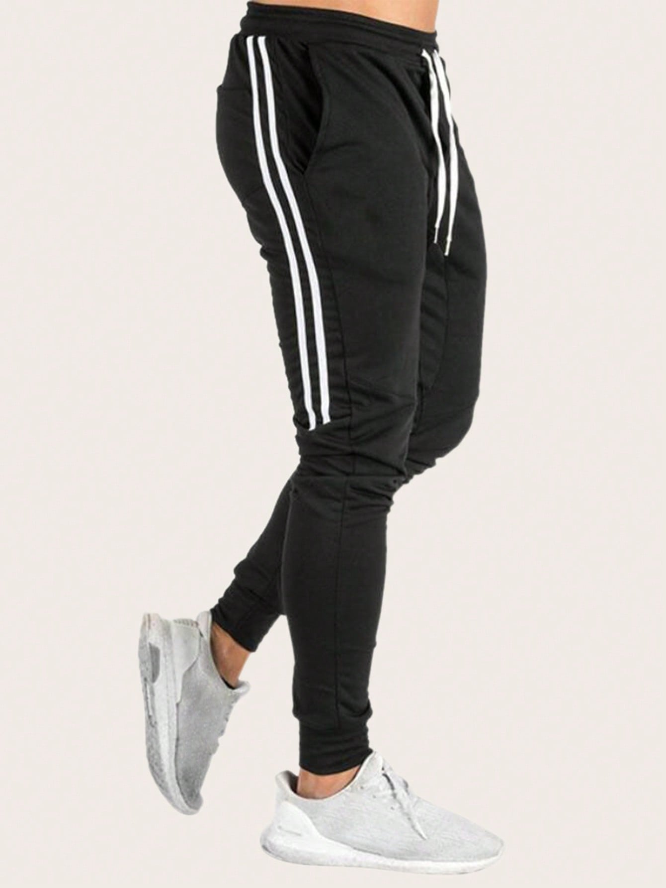 Men's Loose Fit Sweatpants With Drawstring Waist & Contrast Side Tape Detail