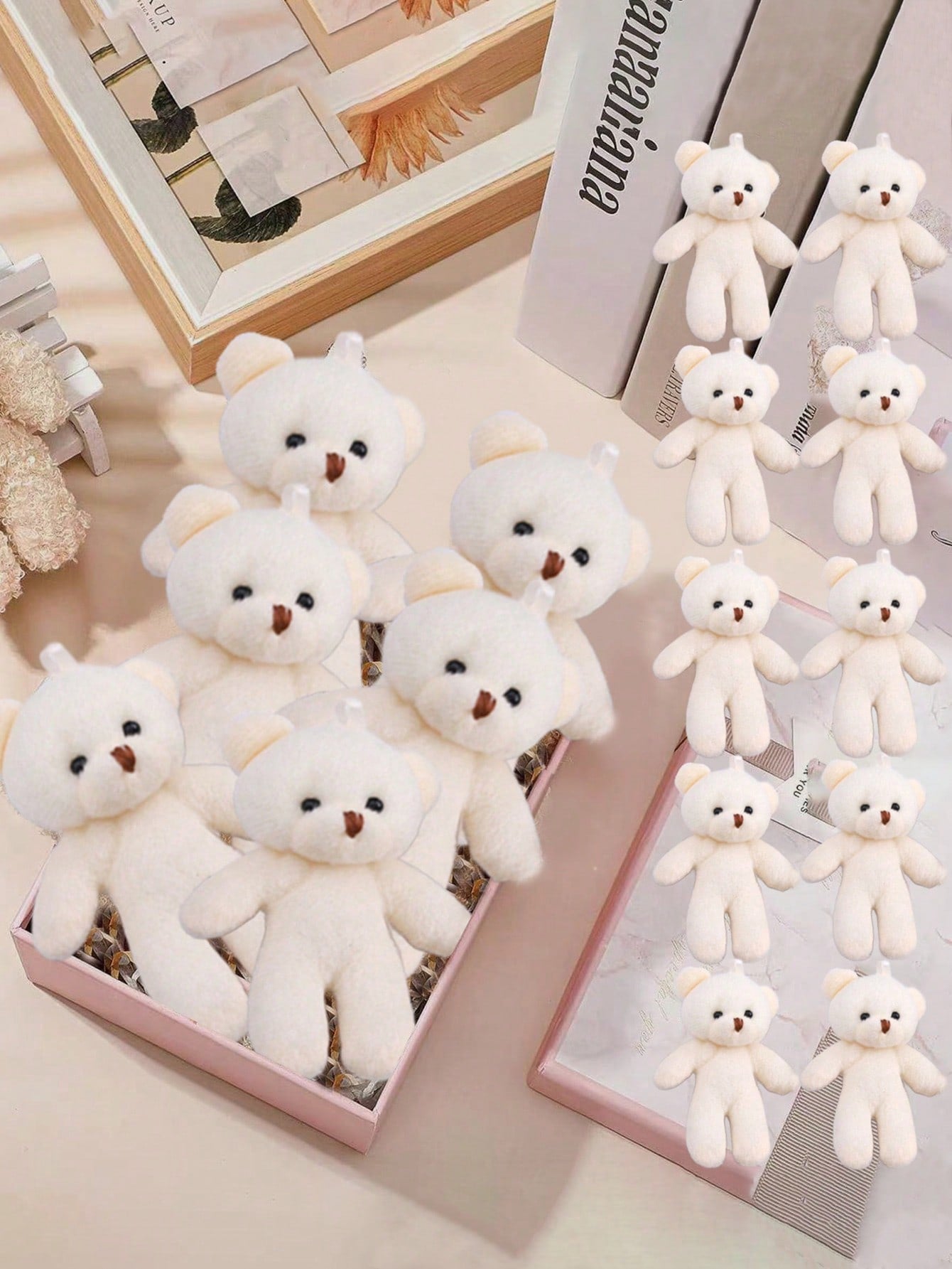 10Pcs Tiny Teddy Bear Doll Stuffed Animal Plush Toys DIY Keychain Bag Pendant ,Wedding Birthday Gift Box Doll Toy For Birthday Cake Wedding Decorations Party Favors Supplies Charm DIY Accessory