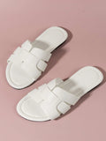 Teenagers' Light, Slip-Resistant, Wear-Resistant PU Flat Sandals With Round Toe, Suitable For Summer, Fashionable Style, Ideal For European And American Holiday Beaches