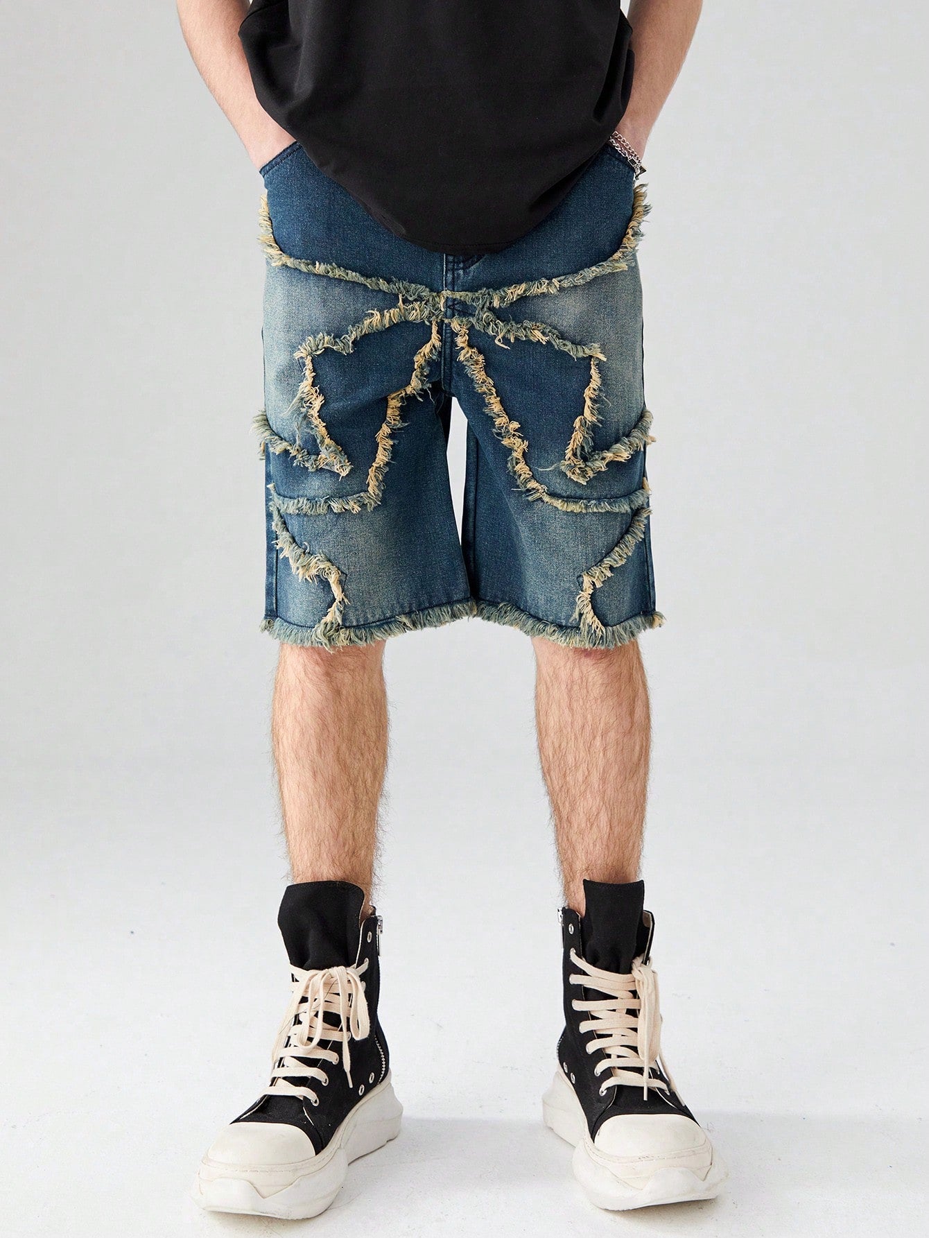 Teen Boys' Street Style Frayed Edge Washed Denim Shorts