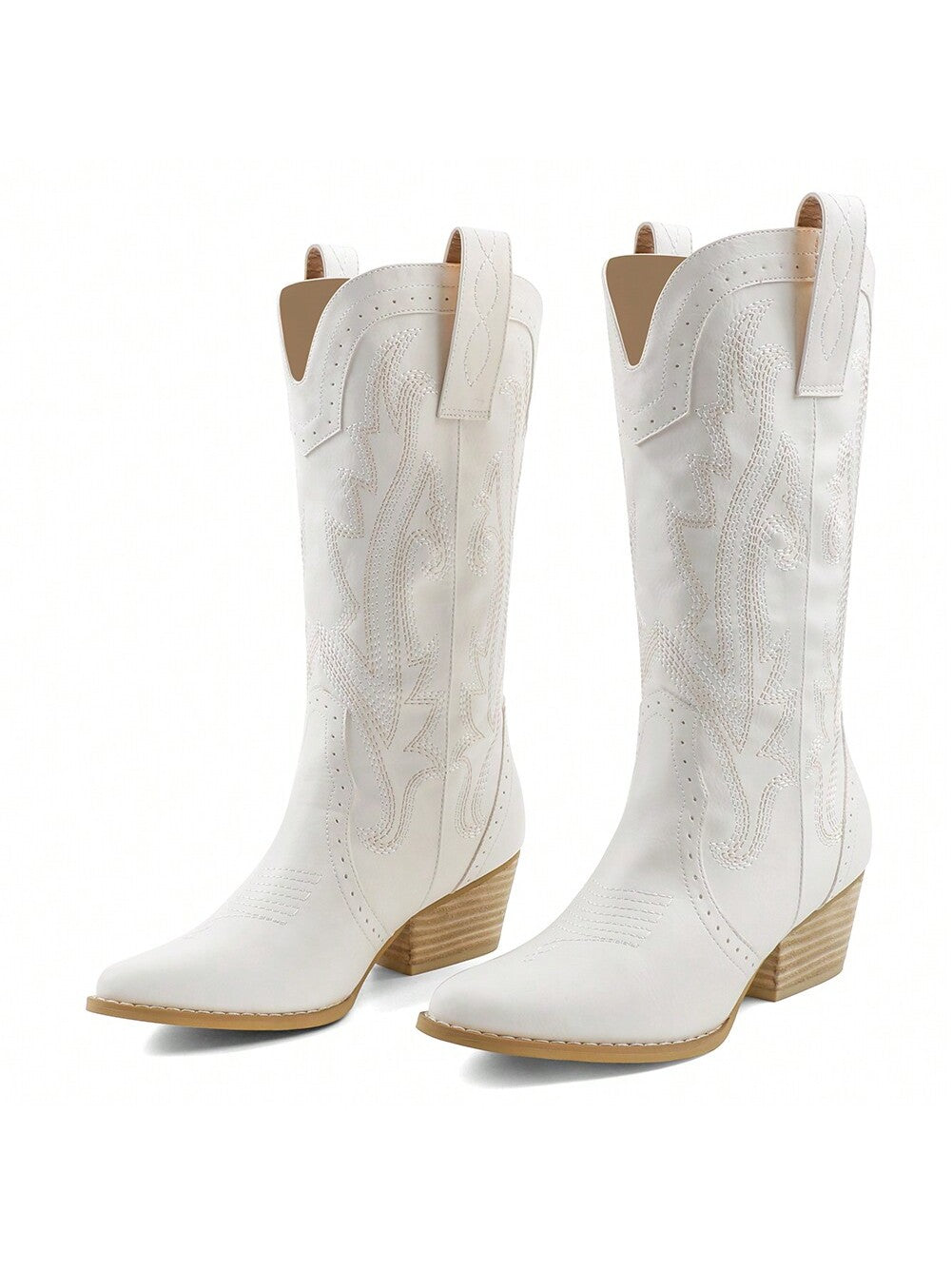 Zzheels Women Mid-Calf Cowboy Boots Pointy Toe Boots Embroidered Western Cowgirl Boots Chunky Heels