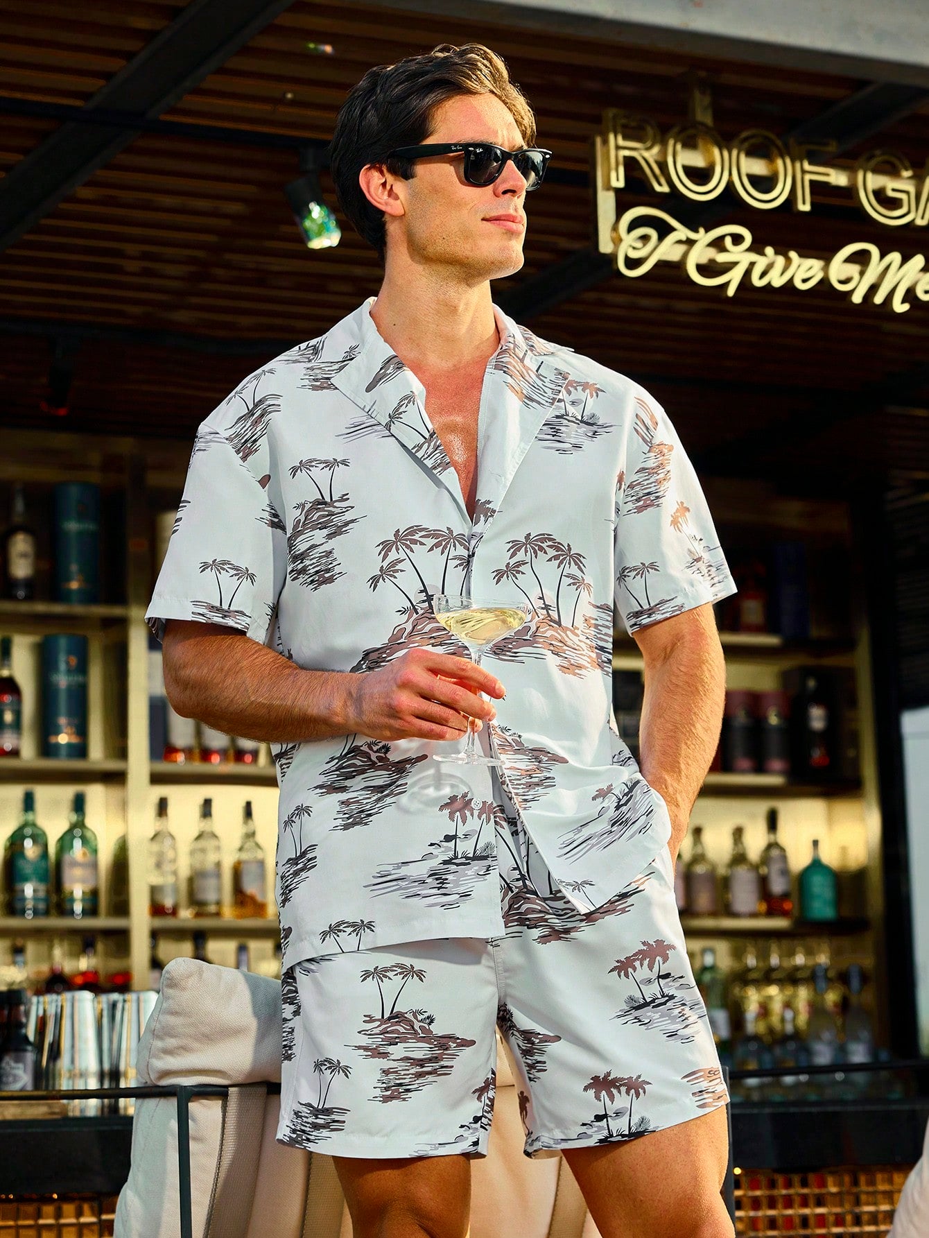 Men's Tropical Printed Beach Set