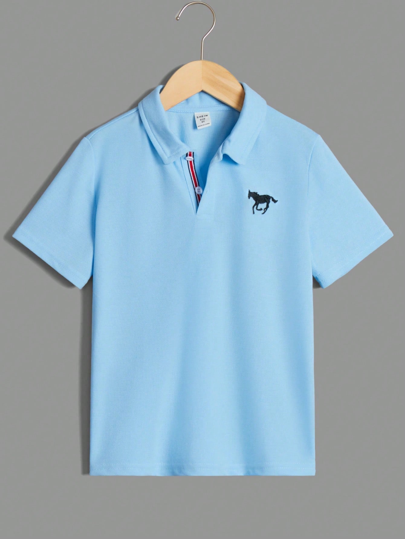 Tween Boy Casual Comfortable Polo Shirt With Horse Embroidery